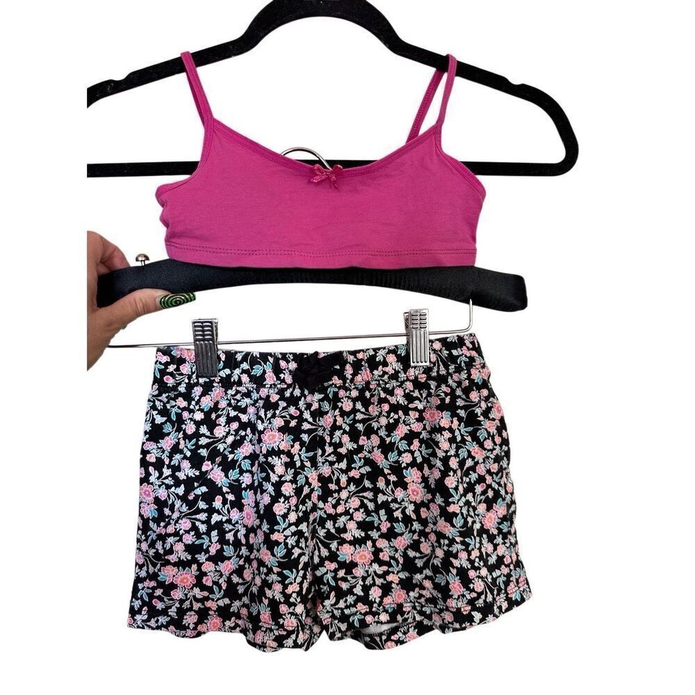 Children’s Place Girls Pink Tank & Floral Shorts 2-Piece Outfit Set Sz 7/8 Mediu